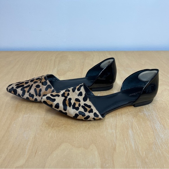 Calvin Klein Leopard Calf Hair Black Patent Pointy Toe d’Orsay Flat Size 11 - Picture 4 of 8